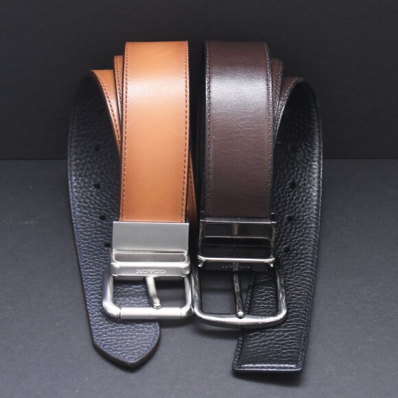 Lot of 2 COACH Reversible Belts Men's Black Brown Navy Tan 33.5"-37" - Picture 2 of 14